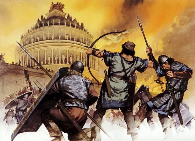 Figure Sitio de Roma 537 dC Ostrogodos atacan templo Adriano